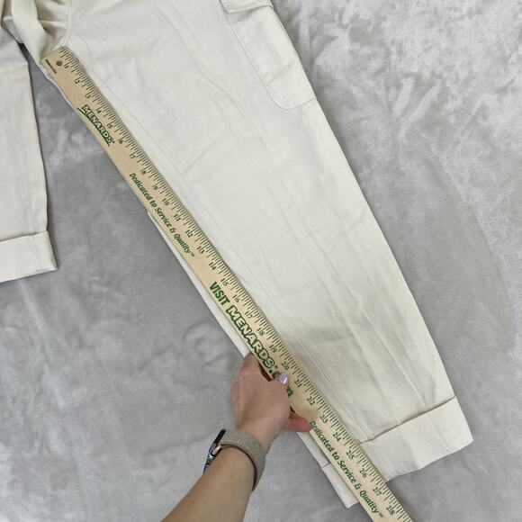 Converse Pants Womens 6 Ivory Linen Blend Cargo Hi Rise Utility Coastal Minimal - Picture 3 of 12